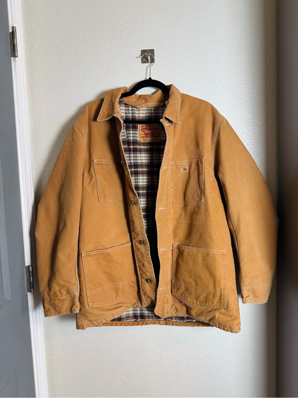 Levi’s 70045 Duck Canvas Chore Jacket Barn Coat Plaid Blanket Lined Workwear Men